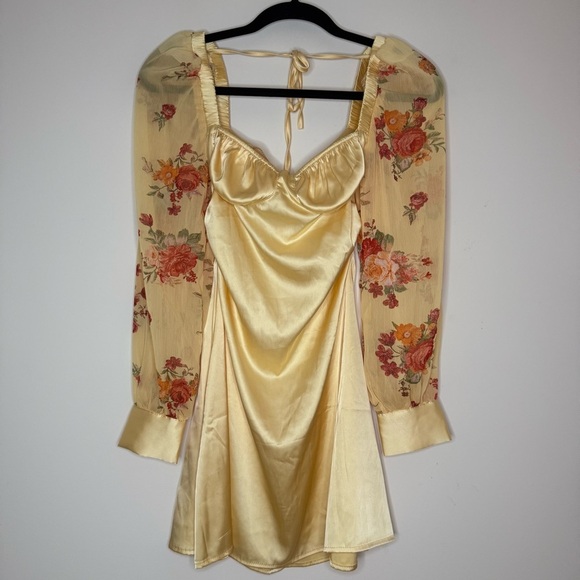 DANIELLE BERNSTEIN Weworewhat Buttercup Cottagcore Floral Mesh Puff Sleeve Dress - Picture 2 of 16